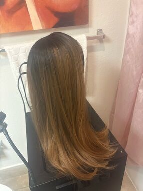 Beautiful Synthetic Brown Ombre Long Straight Wig - Women Hair